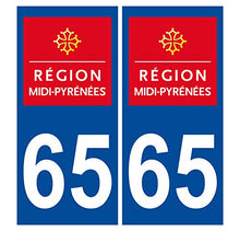 Supstick 2 Stickers Autocollants Plaques Immatriculation Auto Dept 65 Midi Pyrénées Bleu Foncé Angles Carrés