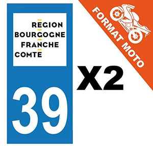 supstick 2 Stickers Autocollant Plaque IMMATRICULATION Moto DEPT 39 Region Bourgogne-Franche-Comté Format rectangulaire - supstick.fr