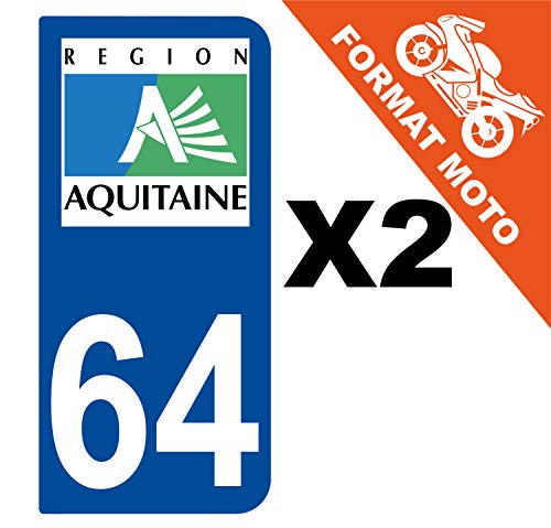 Supstick 2 Stickers Autocollants Plaques Immatriculation Moto Dept 64 Aquitaine Bleu Foncé 2 Angles Arrondis