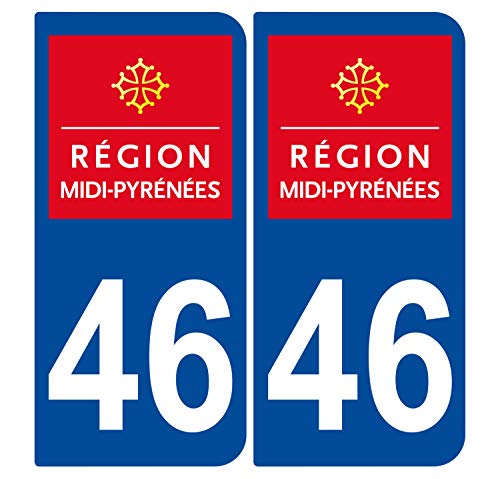 Supstick 2 Stickers Autocollants Plaques Immatriculation Auto Dept 46 Midi Pyrénées Bleu Foncé Angles Arrondis
