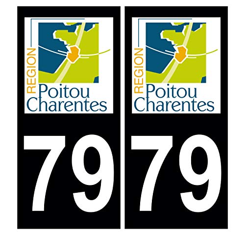 Supstick 2 Stickers Autocollants Plaques Immatriculation Auto Dept 79 Poitou Charentes Noir Angles Carrés