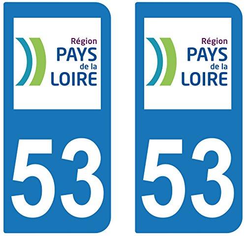 supstick 2 STICKERS AUTOCOLLANT PLAQUE IMMATRICULATION DEPT 53 Région Pays de la Loire - supstick.fr