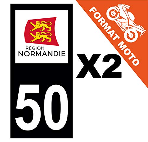 Supstick 2 Stickers Autocollants Plaques Immatriculation Moto Dept 50 Normandie Noir Angles Carrés