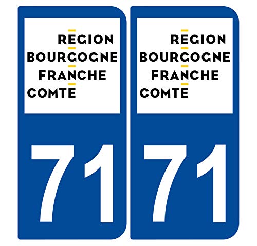 Supstick 2 Stickers Autocollants Plaques Immatriculation Auto Dept 71 Bourgogne Franche Comté Bleu Foncé Angles Arrondis