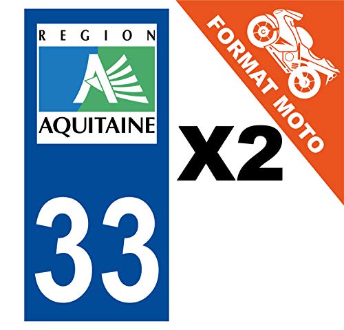 Supstick 2 Stickers Autocollants Plaques Immatriculation Moto Dept 33 Aquitaine Bleu Foncé Angles Carrés