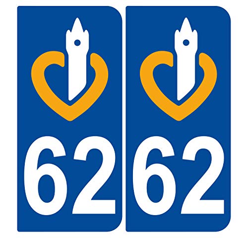 Supstick 2 Stickers Autocollants Plaques Immatriculation Auto Dept 62 Nord Bleu Foncé Angles Arrondis