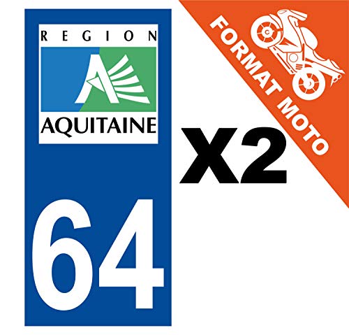Supstick 2 Stickers Autocollants Plaques Immatriculation Moto Dept 64 Aquitaine Bleu Foncé Angles Carrés