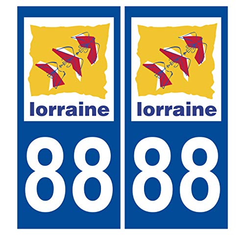 Supstick 2 Stickers Autocollants Plaques Immatriculation Auto Dept 88 Lorraine Bleu Foncé Angles Carrés