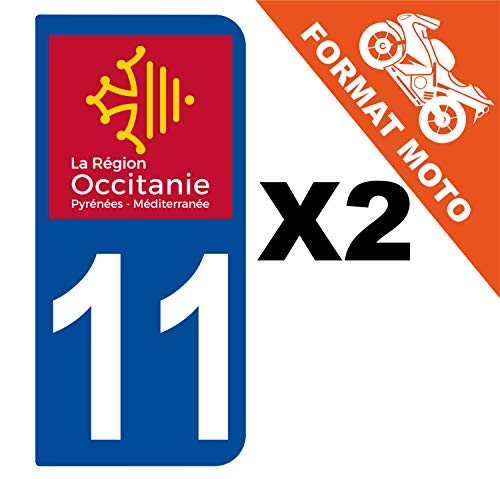 Supstick 2 Stickers Autocollants Plaques Immatriculation Moto Dept 11 Occitanie Bleu Foncé 2 Angles Arrondis