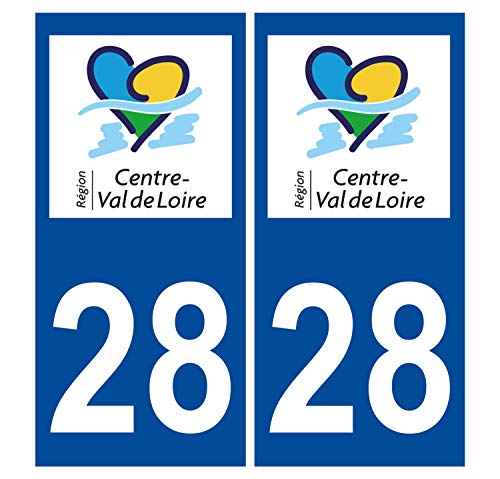 Supstick 2 Stickers Autocollants Plaques Immatriculation Auto Dept 28 Centre Val de Loire Bleu Foncé Angles Carrés