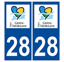Supstick 2 Stickers Autocollants Plaques Immatriculation Auto Dept 28 Centre Val de Loire Bleu Foncé Angles Carrés