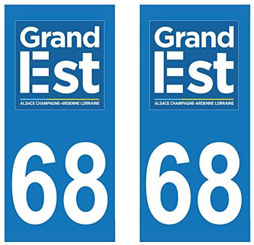 supstick 2 STICKERS AUTOCOLLANT PLAQUE IMMATRICULATION DEPT 68 Grand Est format rectangulaire - supstick.fr