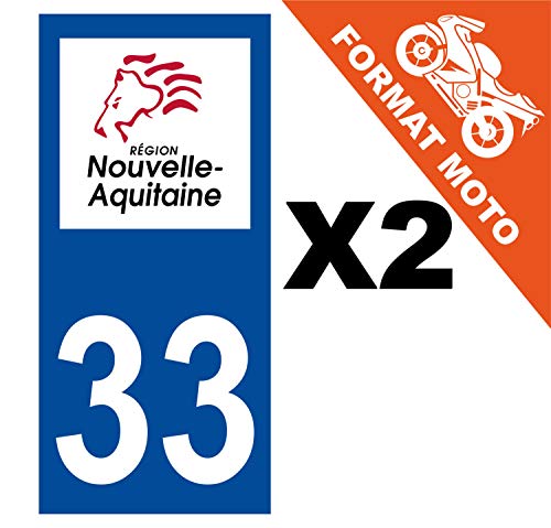 Supstick 2 Stickers Autocollants Plaques Immatriculation Moto Dept 33 Nouvelle Aquitaine Bleu Foncé Angles Carrés