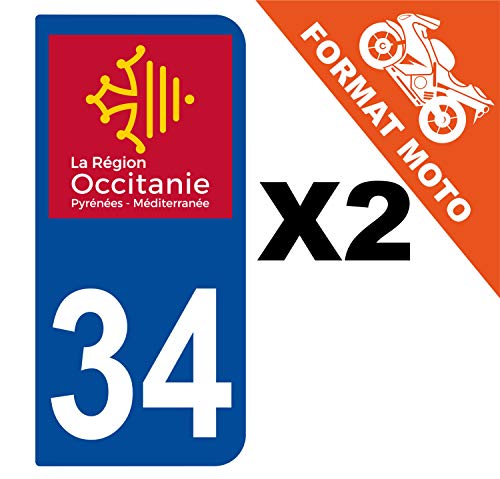 Supstick 2 Stickers Autocollants Plaques Immatriculation Moto Dept 34 Occitanie Bleu Foncé 2 Angles Arrondis