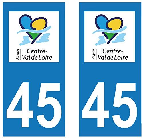 supstick 2 STICKERS AUTOCOLLANT PLAQUE IMMATRICULATION DEPT 45 region Centre-Val de Loire format rectangulaire - supstick.fr