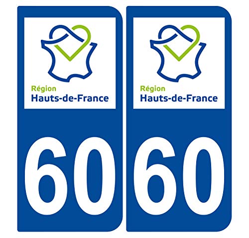 Supstick 2 Stickers Autocollants Plaques Immatriculation Auto Dept 60 Hauts de France Bleu Foncé Angles Arrondis