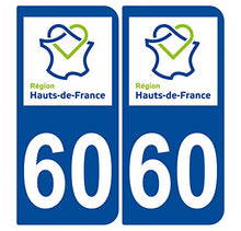 Supstick 2 Stickers Autocollants Plaques Immatriculation Auto Dept 60 Hauts de France Bleu Foncé Angles Arrondis