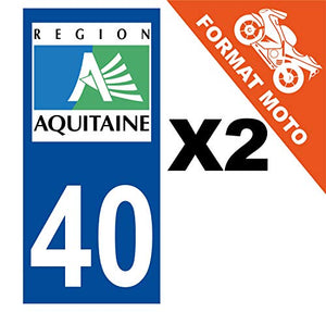 Supstick 2 Stickers Autocollants Plaques Immatriculation Moto Dept 40 Aquitaine Bleu Foncé Angles Carrés