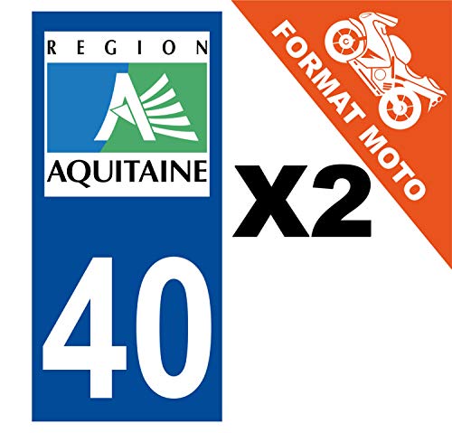 Supstick 2 Stickers Autocollants Plaques Immatriculation Moto Dept 40 Aquitaine Bleu Foncé Angles Carrés