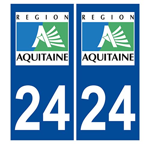 Supstick 2 Stickers Autocollants Plaques Immatriculation Auto Dept 24 Aquitaine Bleu Foncé Angles Carrés