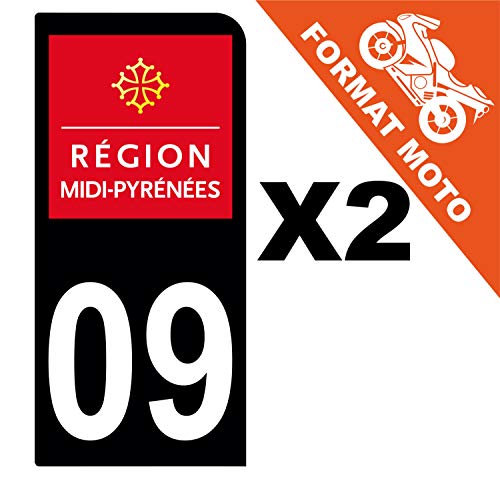 Supstick 2 Stickers Autocollants Plaques Immatriculation Moto Dept 09 Midi Pyrénées Noir 1 Angle Arrondi