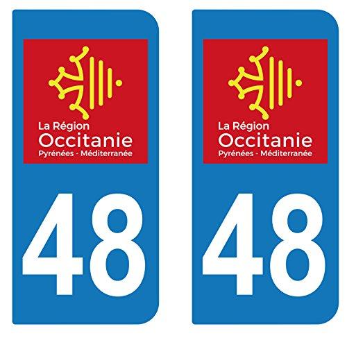 supstick 2 STICKERS AUTOCOLLANT PLAQUE IMMATRICULATION DEPT 48 région Occitanie - supstick.fr
