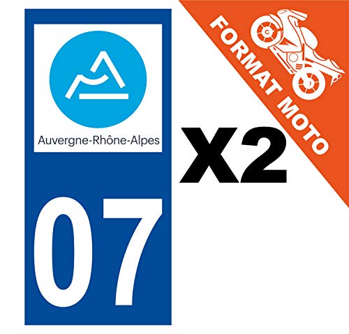 Supstick 2 Stickers Autocollants Plaques Immatriculation Moto Dept 07 Auvergne Rhône Alpes Bleu Foncé Angles Carrés