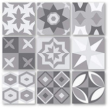 Planche de 9 Adhésif Carrelage - décoration de carreaux - 63 pièces plastifié en mat - mosaïque nuances de gris- format 15x15cm par pièce