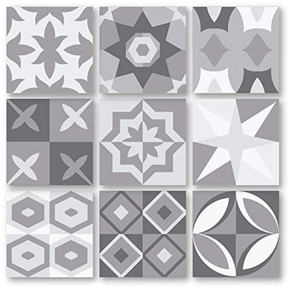 Planche de 9 Adhésif Carrelage - décoration de carreaux - 27 pièces plastifié en mat - mosaïque nuances de gris - format 20x20cm par pièce