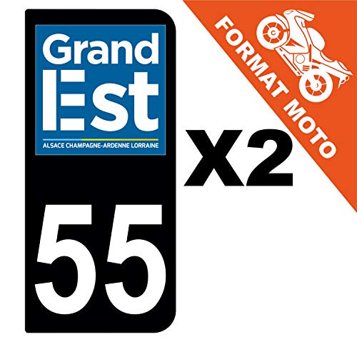 Supstick 2 Stickers Autocollants Plaques Immatriculation Moto Dept 55 Grand Est Noir 2 Angles Arrondis