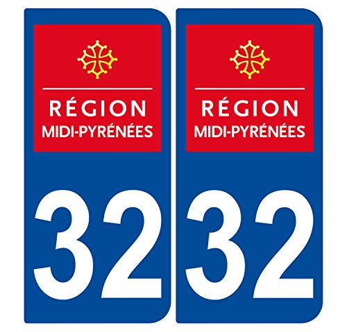 Supstick 2 Stickers Autocollants Plaques Immatriculation Auto Dept 32 Midi Pyrénées Bleu Foncé Angles Arrondis