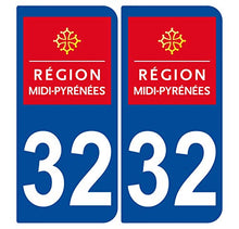 Supstick 2 Stickers Autocollants Plaques Immatriculation Auto Dept 32 Midi Pyrénées Bleu Foncé Angles Arrondis