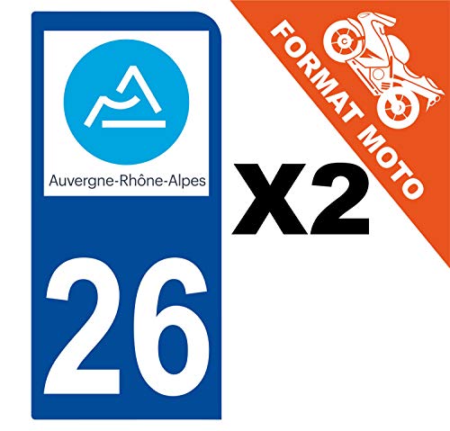 Supstick 2 Stickers Autocollants Plaques Immatriculation Moto Dept 26 Auvergne Rhône Alpes Bleu Foncé 1 Angle Arrondi