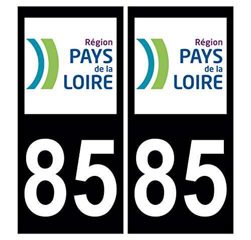 Supstick 2 Stickers Autocollants Plaques Immatriculation Auto Dept 85 Pays de la Loire Noir Angles Carrés