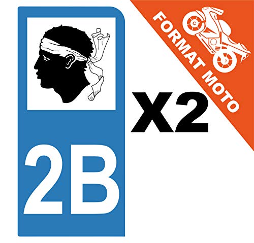Supstick 2 Stickers Autocollants Plaques Immatriculation Moto Dept 2B Corse Bleu Clair 1 Angle Arrondi