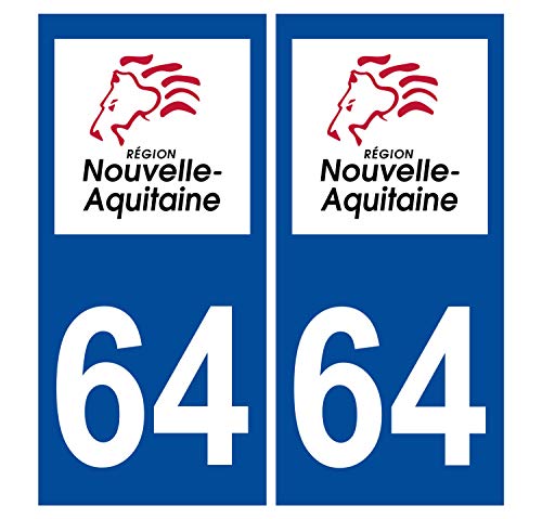 Supstick 2 Stickers Autocollants Plaques Immatriculation Auto Dept 64 Nouvelle Aquitaine Bleu Foncé Angles Carrés