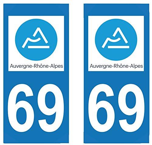 supstick 2 STICKERS AUTOCOLLANT PLAQUE IMMATRICULATION DEPT 69 Auvergne-Rhône-Alpes format rectangulaire - supstick.fr