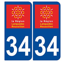 Supstick 2 Stickers Autocollants Plaques Immatriculation Auto Dept 34 Languedoc Roussillon Bleu Foncé Angles Arrondis