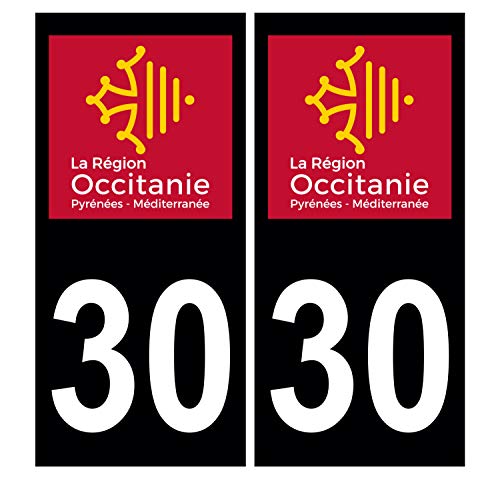 Supstick 2 Stickers Autocollants Plaques Immatriculation Auto Dept 30 Occitanie Noir Angles Carrés