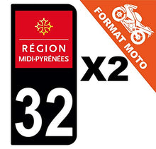 Supstick 2 Stickers Autocollants Plaques Immatriculation Moto Dept 32 Midi Pyrénées Noir 2 Angles Arrondis