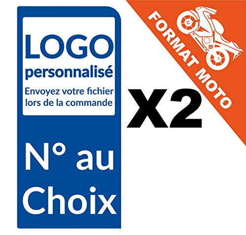 Supstick 2 Stickers Autocollants Plaques Immatriculation personnalisé Format Moto Bleu Foncé 1 Angle Arrondi