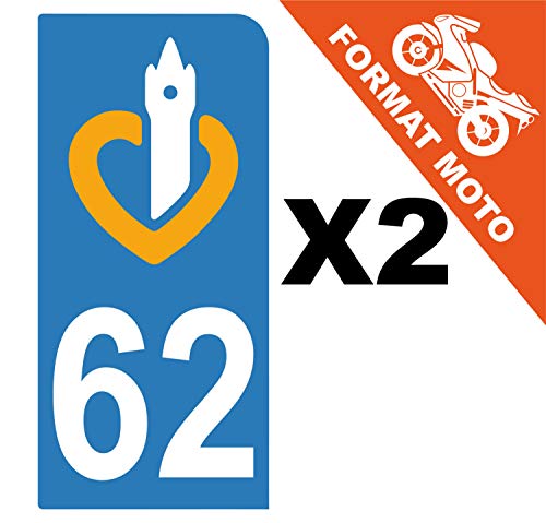 Supstick 2 Stickers Autocollants Plaques Immatriculation Moto Dept 62 Nord Bleu Clair 1 Angle Arrondi