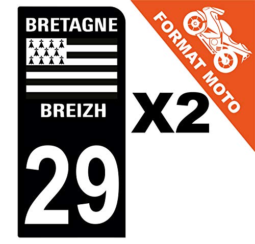 Supstick 2 Stickers Autocollants Plaques Immatriculation Moto Dept 29 Bretagne Breizh Noir 1 Angle Arrondi