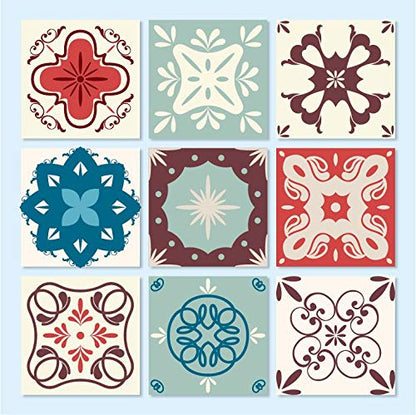 Planche de 9 Adhésif Carrelage - décoration de carreaux - 9 pièces plastifié en mat - mosaïque nuances de fleurs - format 15x15cm par pièce