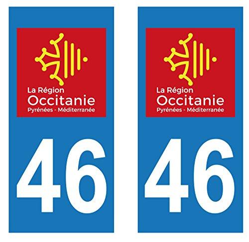 supstick 2 STICKERS AUTOCOLLANT PLAQUE IMMATRICULATION DEPT 46 région Occitanie format rectangulaire - supstick.fr