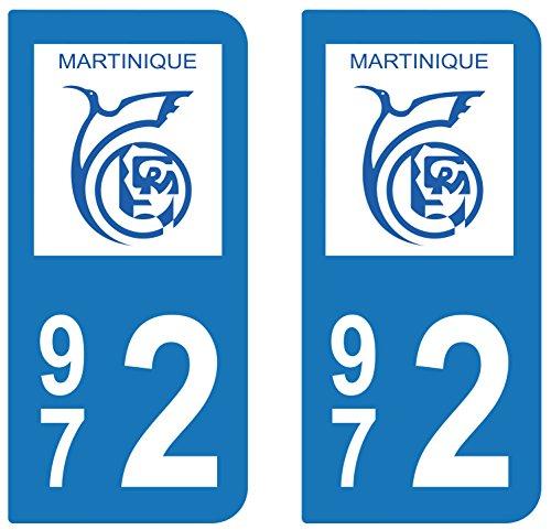 supstick 2 STICKERS AUTOCOLLANT PLAQUE IMMATRICULATION DEPT 972 Région Martinique - supstick.fr