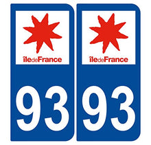 Supstick 2 Stickers Autocollants Plaques Immatriculation Auto Dept 93 Ile de France Bleu Foncé Angles Arrondis