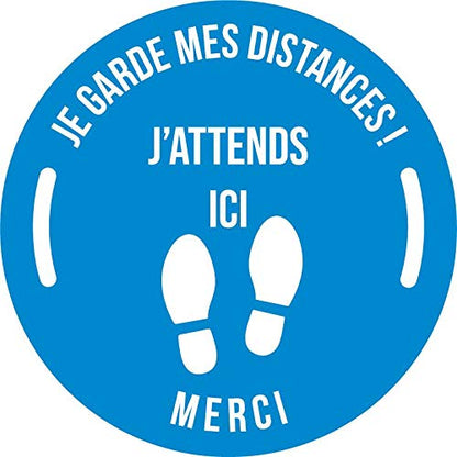 Autocollant stickers signalétique stop covid sol antidérapant - respect des distances - format 25x25cm couleur bleu ciel