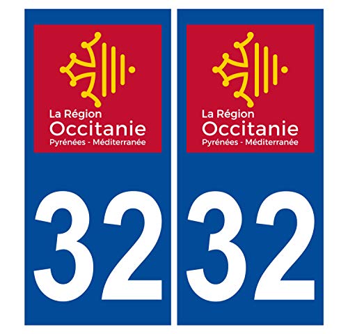 Supstick 2 Stickers Autocollants Plaques Immatriculation Auto Dept 32 Occitanie Bleu Foncé Angles Carrés