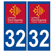 Supstick 2 Stickers Autocollants Plaques Immatriculation Auto Dept 32 Occitanie Bleu Foncé Angles Carrés